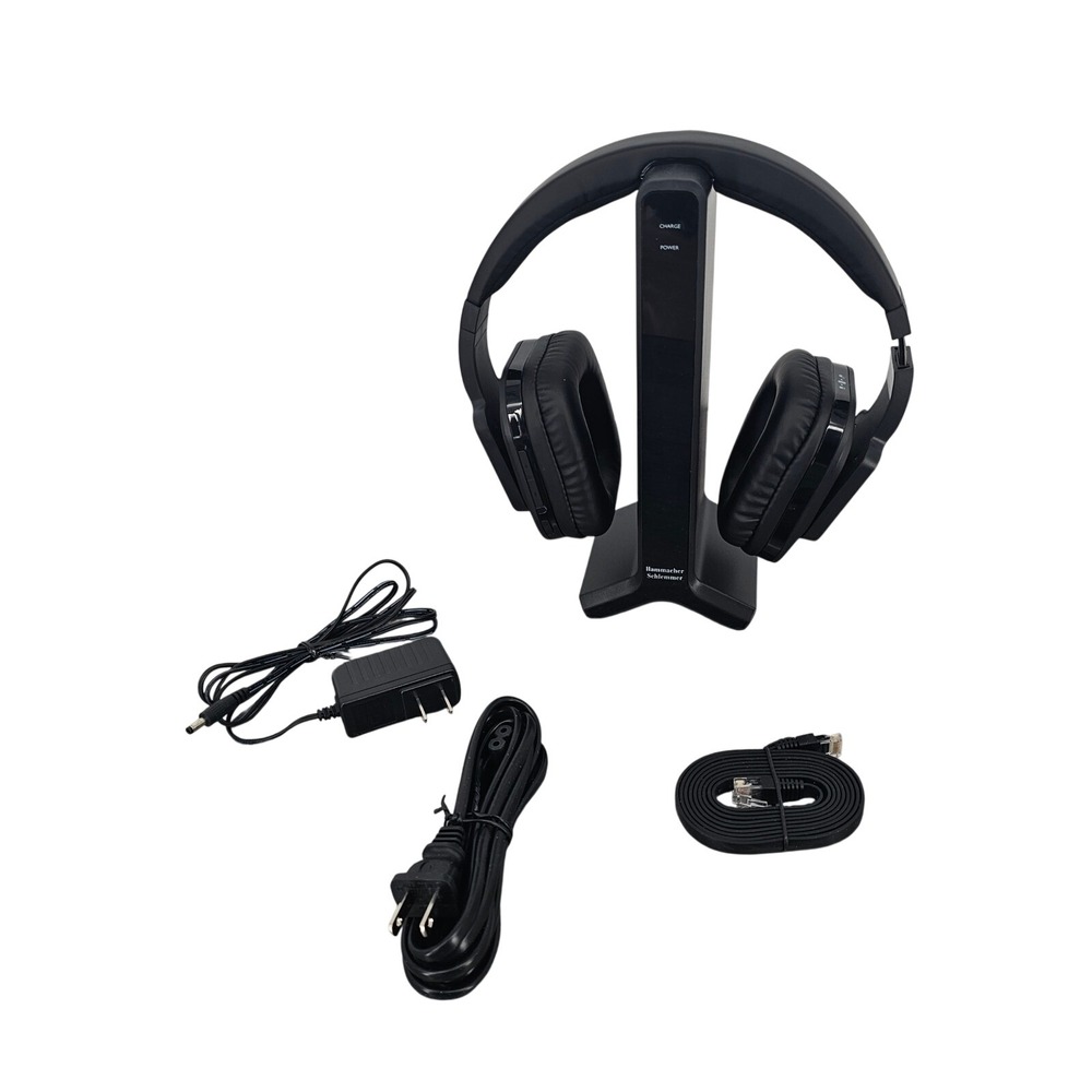 Hammacher Schlemmer Long Range Wireless TV Headphones 89034 Black with Dock 95ft